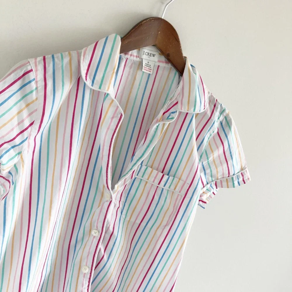 PRIDE 🏳️‍🌈 RAINBOW J. Crew Rainbow Stripe Collar Button-Down Top Cotton Poplin S